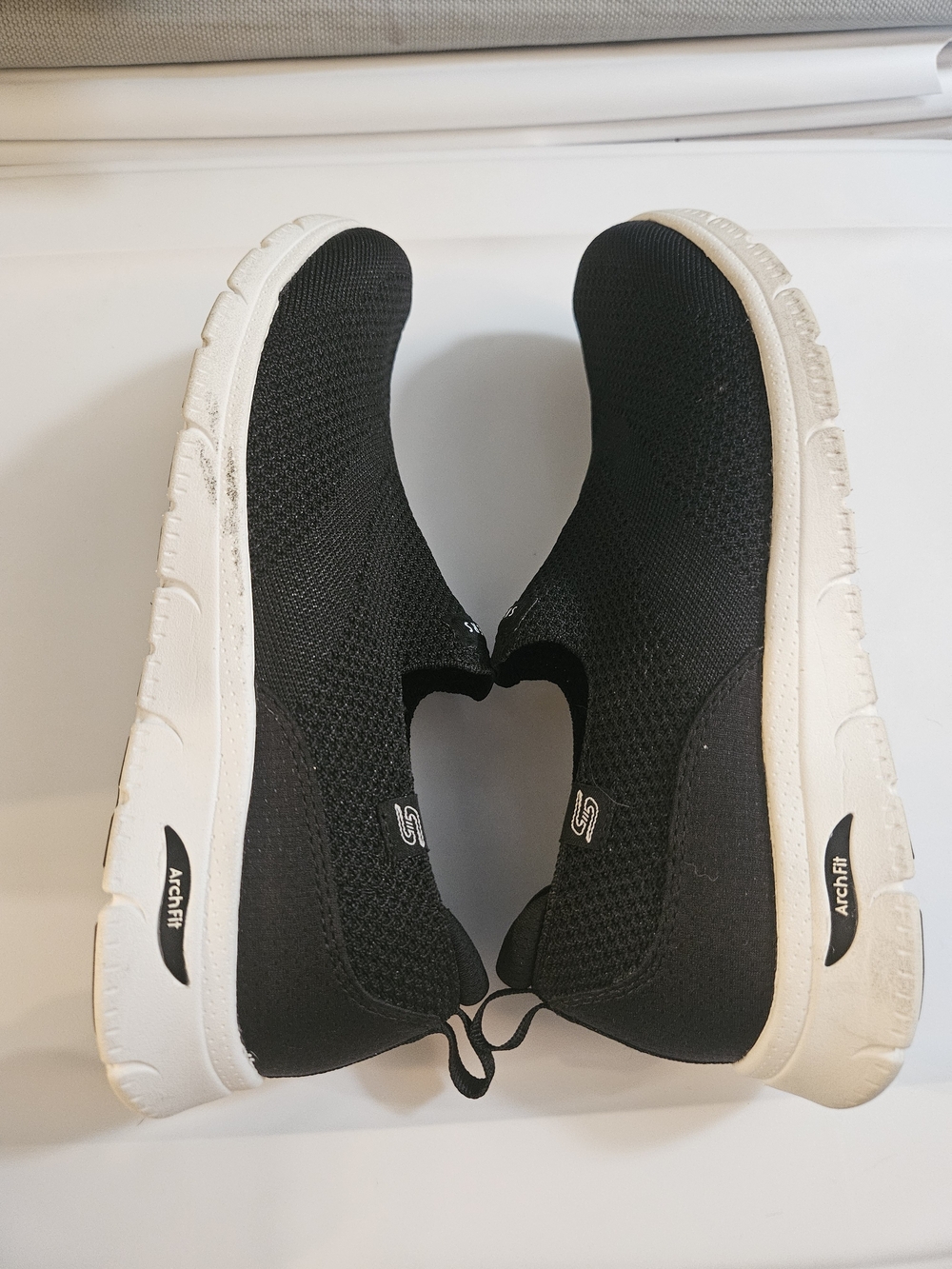 Skechers Black Slip-On Knit Sneakers with White Sole - Picture 4 of 10